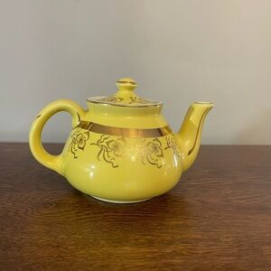 Vintage Hall Yellow Floral Gold-Trim Teapot